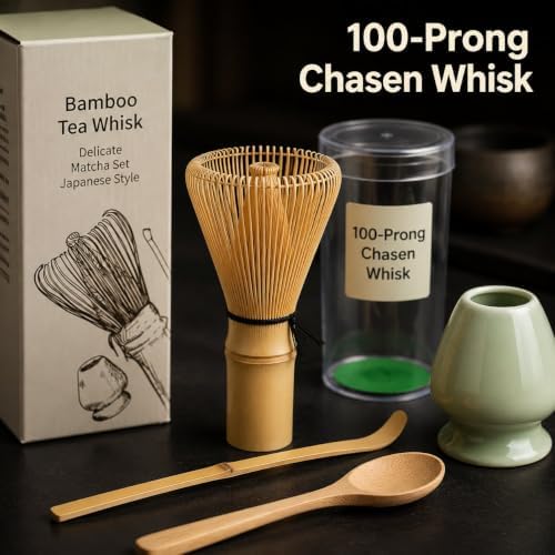 Japanese Matcha Whisk Set, 100-Prong Tea Brush and Scoop for Tea Practice - Image 2