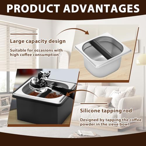 Stainless Steel Coffee Knock Box - Espresso Grounds Bin with Silicone Bar, Dishwasher Safe Espresso Knock Box for Home & Commercial Use (Small) - Image 5