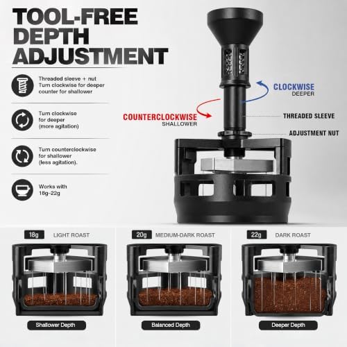 WDT Tool Rotary Espresso 58mm, Needle Distributor with Press & Spin Mechanism – 14 Ultra Fine 0.25mm Needles, Retractable Storage for Espresso Basket - Image 4