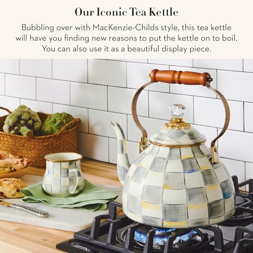 MACKENZIE-CHILDS Tea Kettle, 3 Quarts, Gray-and-White Sterling Check - Image 2