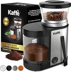 Kaffe Electric Burr Coffee Grinder (5.5oz) w/Adjustable Precise Coarseness Settings - Flat Burr - [Improved Motor] - Precision Coffee Bean Grinder for Home Use - Stainless Steel by Kaffe
