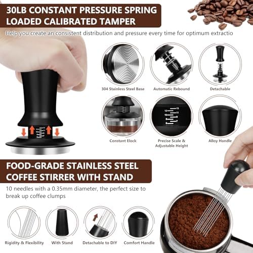 Y-Step 25 PCS Espresso Accessories Kit, Espresso Tamper Kit Coffee Tamper Set, 51mm Espresso Tamper with Spring Loaded Calibrated, 51mm Espresso Puck Screen and Dosing Funnel, WDT Tool, Latte Art Kit - Image 3