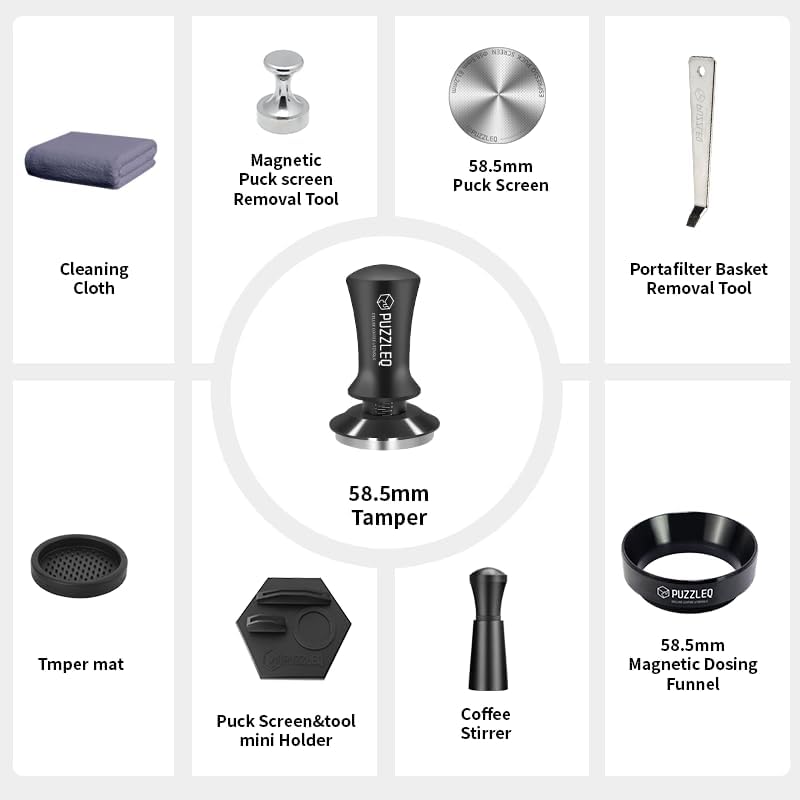 9 Pcs 58mm Espresso Accessories Kit, Spring Loaded Calibrated Tamper,mat，WDT Tool，Dosing Funnel，Puck Screen kit，Basket Removal Tool ，Cleaning ClothSet,Fits 58mm Espresso Coffee Machines(58MM) - Image 2