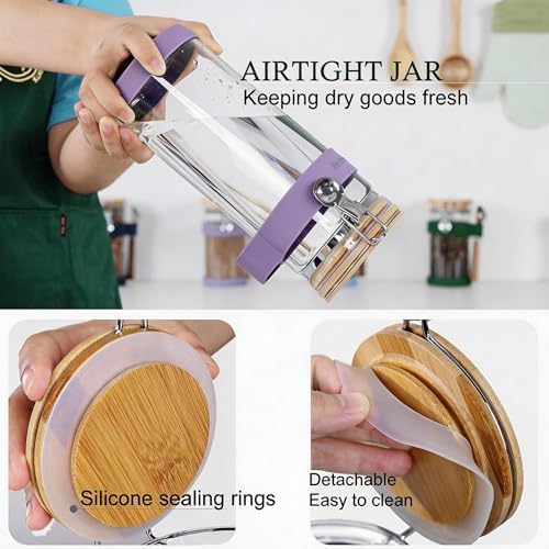 KKC Nut Storage Container Airtight Glass Jar 1500ml 50 oz - Airtight Pantry Storage Canister with Bamboo Lid, Silicone Protective Sleeve & 1 TBSP Long Wooden Handle Spoon for Walnut Almond Pecan - Image 4