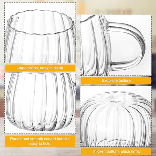 Layhit 6 Sets Pumpkin Shaped Glass Coffee Mugs with Spoons 13.5 oz Clear Tea Cups with Handle Mini Spoons for Milk, Latte, Cappuccino, Espresso, Cold or Hot Drinks - Image 5