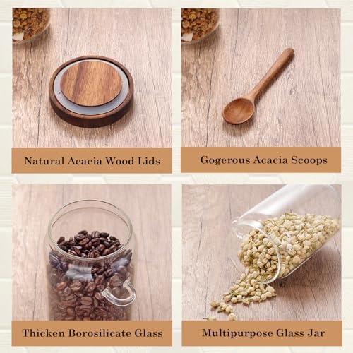 KOSKIMER Coffee and Sugar Container Set, Glass Coffee Jars with Wooden Lids - Image 6
