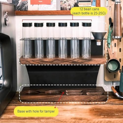 2-Tier Coffee Tool Storage Stand, Single Dose Coffee Bean Cellars, with 12 Pcs Tubes, Capacity of A Single Bottle 23-25g, with Hopper, Exhaust Valve, for Cafe, Kitchen ﻿ - Image 2