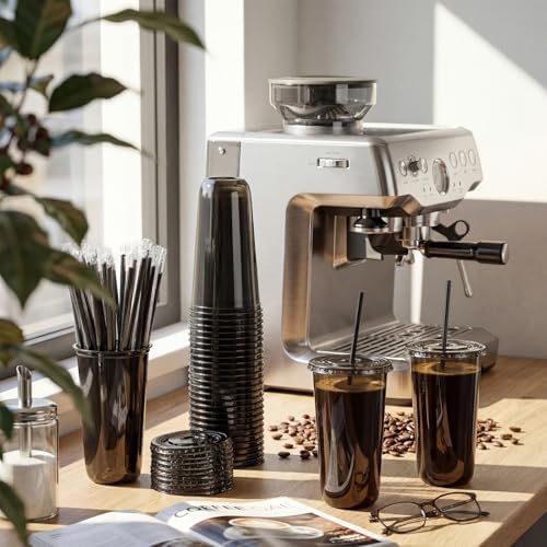 Ziliny 50 Sets 20 oz Black Plastic Iced Coffee Cups with Lids and Straws - Image 2