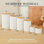 6 Canister Set for the Kitchen Countertop – Metal Food Storage Canisters with Airtight Lids for Flour, Tea, Crafts, Coffee, & Sugar – Container Set with Modern Wood Lids, White - Image 2