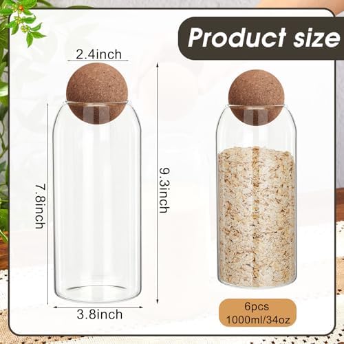 Suclain 6 Pcs Glass Jars with Cork Ball Lid Kitchen Canister, 34 oz - Image 2
