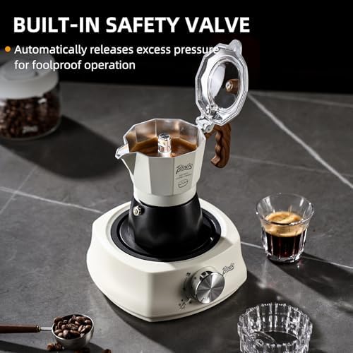 Bincoo Espresso Maker Stovetop - 2 Cup/120ML Small Stove Top Espresso Italian Coffee Maker, Camping Moka Pot (White-black) - Image 2