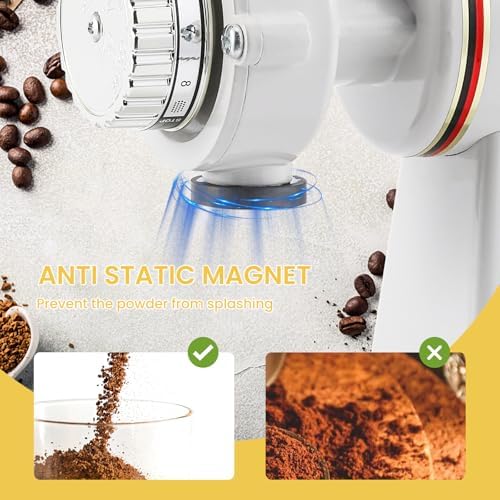 Electric Burr Coffee Grinder, Anti-Static 8 Grind Settings, White - Image 5