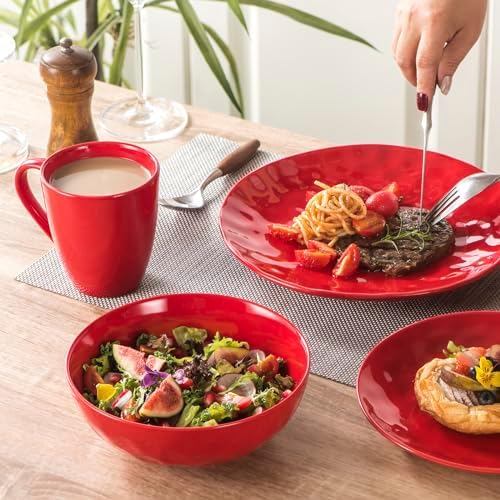 vicrays Coffee Mug Set, 12 Ounce, Ceramic Mug for Men, Women, Unique Glazed Mugs with Handle for Coffee, Tea, Milk, Cocoa, Cereal - Set of 6 Red - Image 3