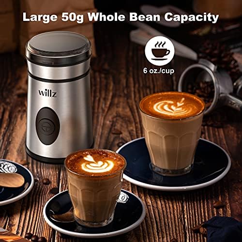 Willz Electric Coffee Grinder for Coffee Beans, Spices, & Herbs with Easy On/Off Button Control, 50g Grinding Capacity, Makes up to 6 cups, 200W, Stainless Steel - Image 2
