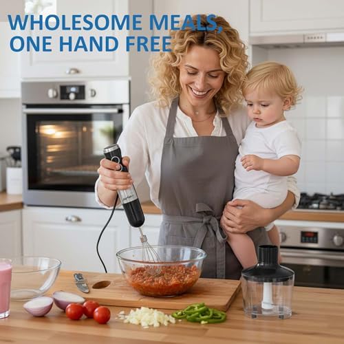 6 in 1 Professional Immersion Blender, Heavy Duty Hand Blender with 12-Speed & 10 Attachments, 20OZ Food Chopper, Whisk, Potato Masher, Juicer, Milk Frother Electric Handheld Mixer - Image 6