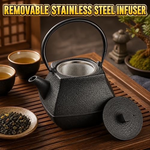 Creative Home Textured Japanese Tetsubin Cast Iron Teapot with Stainless Steel Infuser, 47 oz, Ergonomic Handle for Isolation of Tea Residue, Stovetop Safe - Image 3