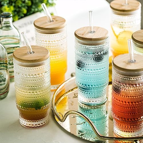 KEMORELA Set of 6 Hobnail Drinking Glasses with Cool Glassware Lid and Straw, 16oz XL Highball Bubble Cocktail, Old Fashioned Beverage Glasses, Romantic Water Glasses for Juice - Image 3