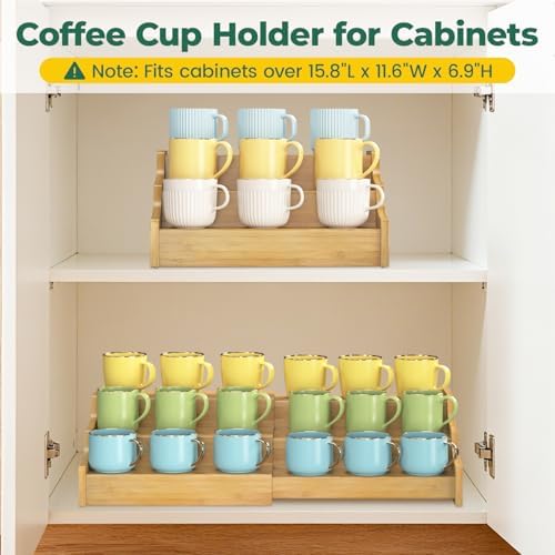 EsLuker.ly Coffee Mug Cup Holder Rack for Cabinets Countertop, 3 Tier Expandable Mug Storage Organizer Bamboo Coffee Bar Station Display Stand Shelf for Kitchen Countertop, No Assembly, More Space - Image 5
