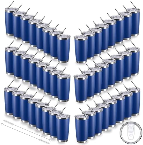 20oz insulted tumblers stainless steel cup Tumbler Bulk with push Lid, and metal straw powder coated coffee cup for cold and hot drinking (48, dark blue) by Unknown