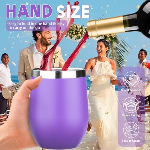 12oz/6 Pack Stainless Steel Wine Tumbler with Lid and Straw, Double Wall Vacuum Insulated Wine Tumbler Glasses, Stemless Travel Mugs for Hot and Cold Drinks, Coffee, Wine, Cocktails - Image 5