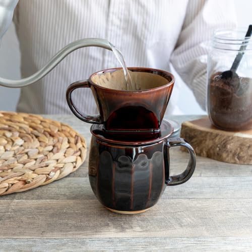 Asayu Japan Ceramic Coffee Pour Over Maker Set in Chocolate Brown - Image 6