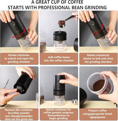 Portable Electric Burr Coffee Grinder Multi Adjustable Settings Rechargeable Coffee Bean Grinder with Conical Ceramic Burr, for Travel, Camping (BLACK) - Image 3