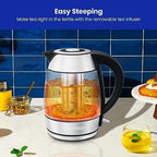 Chefman Glass Electric Kettle for Boiling Water, 1.8L 1500W, with Tea Infuser, Keep Warm Function, Auto Shut Off, Boil-Dry Protection, BPA Free, Hot Water Boiler, Electric Tea Kettle - Stainless Steel (Renewed) - Image 4