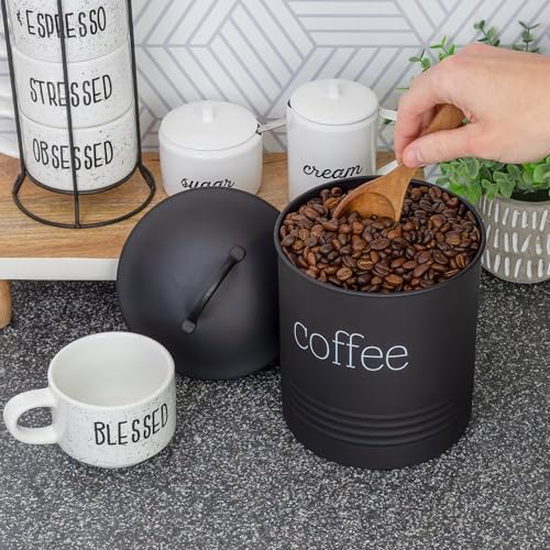 AuldHome Design Enamelware Black Coffee Canister; Modern Farmhouse Style Coffee Storage for Kitchen - Image 3