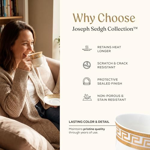Joseph Sedgh Collection Golden Greek Key Bone China Dinnerware Set, 57-Piece - Image 6
