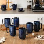 vicrays Ceramic Coffee Mug Set - 16 Ounce Large Stoneware Mug for Men Women - Unique Glazed Porcelain Mugs with Handle for Coffee Latte Tea Milk Cocoa - Set of 6 (Blue) - Image 6