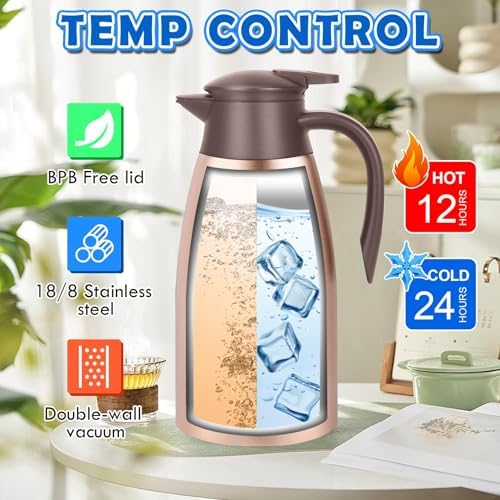 68oz Coffee Carafe Insulated, Coffee Carafe for Keeping Hot, 2 Pack Gold - Image 3