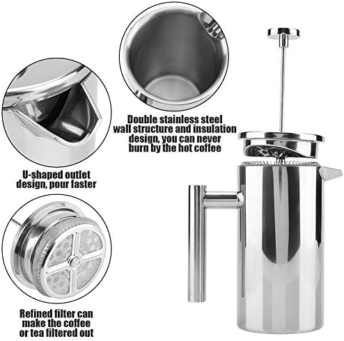 Bewinner Press Coffee Pot, French Press Coffee Maker Double Walled Stainless Steel Coffee Maker French Press Tea Pot with Filter (800ML) - Image 4
