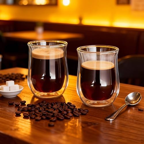 Easyworkz Double Walled Glass Coffee Mugs and Diego Stovetop Espresso Make 6Cup 10 oz - Image 4
