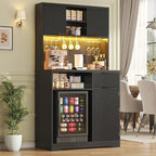 kepptory 72" Mini Fridge Cabinet with Storage, Coffee Bar Cabinet with Mini Fridge, Tall Coffee Bar Station with RGB LED Light, Wine Glass Holder, for Home Kitchen Living Room, Black - Image 4