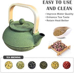 900ml Small Cast Iron Teapot with Wooden Handle, 30.4oz Green Tea Pot with Enamel Interior & Strainer, Durable Tea Kettle for Loose Leaf Tea, Suitable for Electric Stove & Induction Cooker - Image 6
