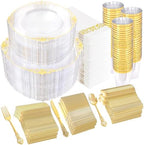 YOUBET 700 PCS Clear Gold Plastic Plates for Wedding Party by YOUBET