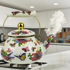 Vintage Enamel Tea Kettle 2.5L Butterfly Boho Floral Stovetop Teapot - Image 5