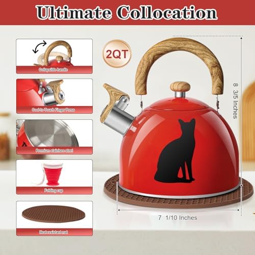 ARC 2-Quart Red Whistling Tea Kettle with Magic Color Changing Design - Image 2