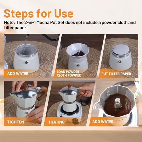 2-in-1 Aluminum Moka Pot Set with Electric Stove Classic - Image 7