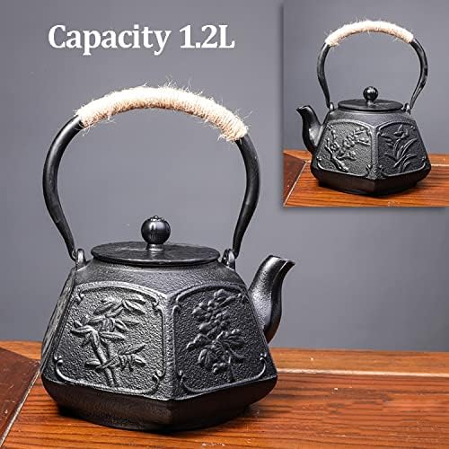 Tea Kettle,Cast Iron Teapot in Japanese Style,Tetsubin Tea Kettle with Stainless Steel Infuser,Die Casting Pattern Stove Safe Kettles,Traditional Iron Teapots,1.2L(Color:O) (Size : J) - Image 2
