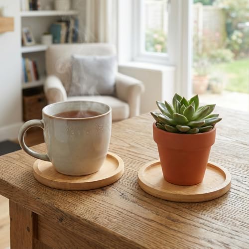 40 PCS 4 Inch Natural Bamboo Coasters, Round Bamboo Planter Saucer Trays, Wooden Drink Coasters for Drinks Plant Pots - Image 7
