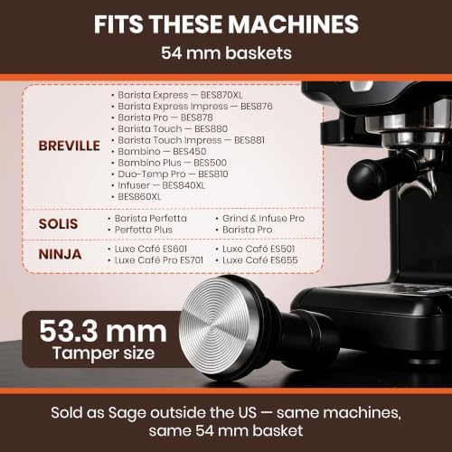 Espresso Tamper 53.3mm – Correct Fit for 54mm Breville/Sage & Ninja Luxe Café – Compatible With Barista Express, Bambino Plus, Solis – Spring Loaded Calibrated Self Leveling Coffee Tamper Tool - Image 3