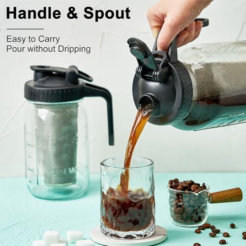 GOSCHE 32oz Glass Pitcher with Lid, Wide Mason Jar for Coffee, Black - Image 4