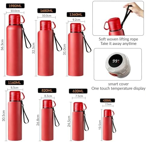 Double wall vacuum Leakproof stainless steel wide mouth insulated water bottle;tea tumbler with infuser,cup,lid;smart thermoses hot drinks;thermal flask ice coffee with led digital temperature display - Image 3