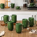 vicrays Ceramic Coffee Mug Set - 16 Ounce Large Stoneware Mug for Men Women - Unique Glazed Porcelain Mugs with Handle for Coffee Latte Tea Milk Cocoa - Set of 6 (Green) - Image 6