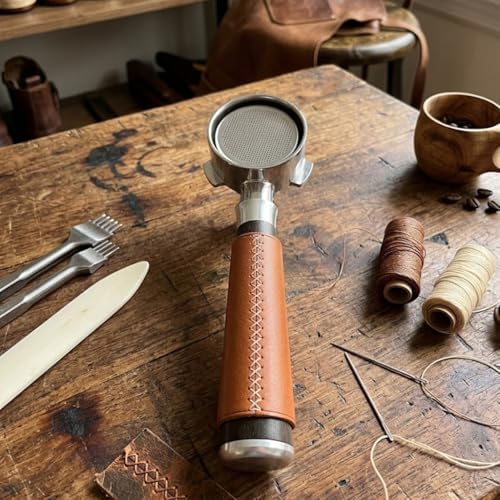 54mm Bottomless Portafilter with Handmade Genuine Leather Sleeve, Compatible with Breville 870/875/878/880 Espresso Machines, Stainless Steel Naked Portafilter Replacement - Image 4