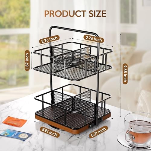 Rotating 2 Tier Tea Bag Organizer, 360° Spinning Teabag Organizer - Image 3