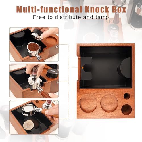IKAPE 51/53/54/58mm Espresso Knock Box, Sandywood Coffee Station, Tamper Tools, Distributor, Portafilter & Puck Screen Accessories, Natural Sandywood Station Base - Image 3