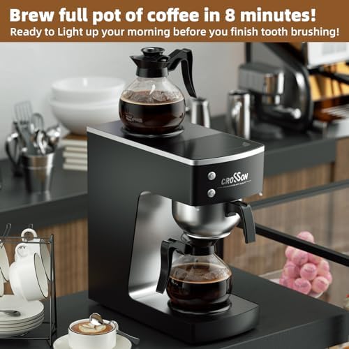 crosson 12 Cup Commercial Drip Coffee Brewer with Upper and Lower Warmer & 2 Glass Decanter,Pour Over Coffee Maker with Easy Clean Fingerprint Free Housing and 304 Stainless Steel Funnel - Image 4