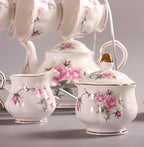 15 Piece European China Coffee Cup Set, Ceramic Porcelain Tea Cup Set with Metal Holder, Tea Gift Sets, Pink Camellia Painting … - Image 3